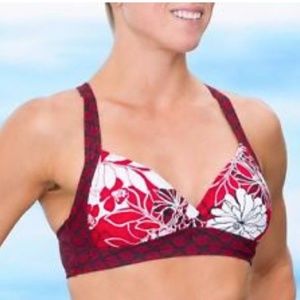 ATHLETA Haiku Red Tropical Floral Bikini Top 38C/40B - NEW
